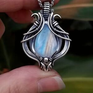 Bohemian Lotus Moonstone Pendant Necklace